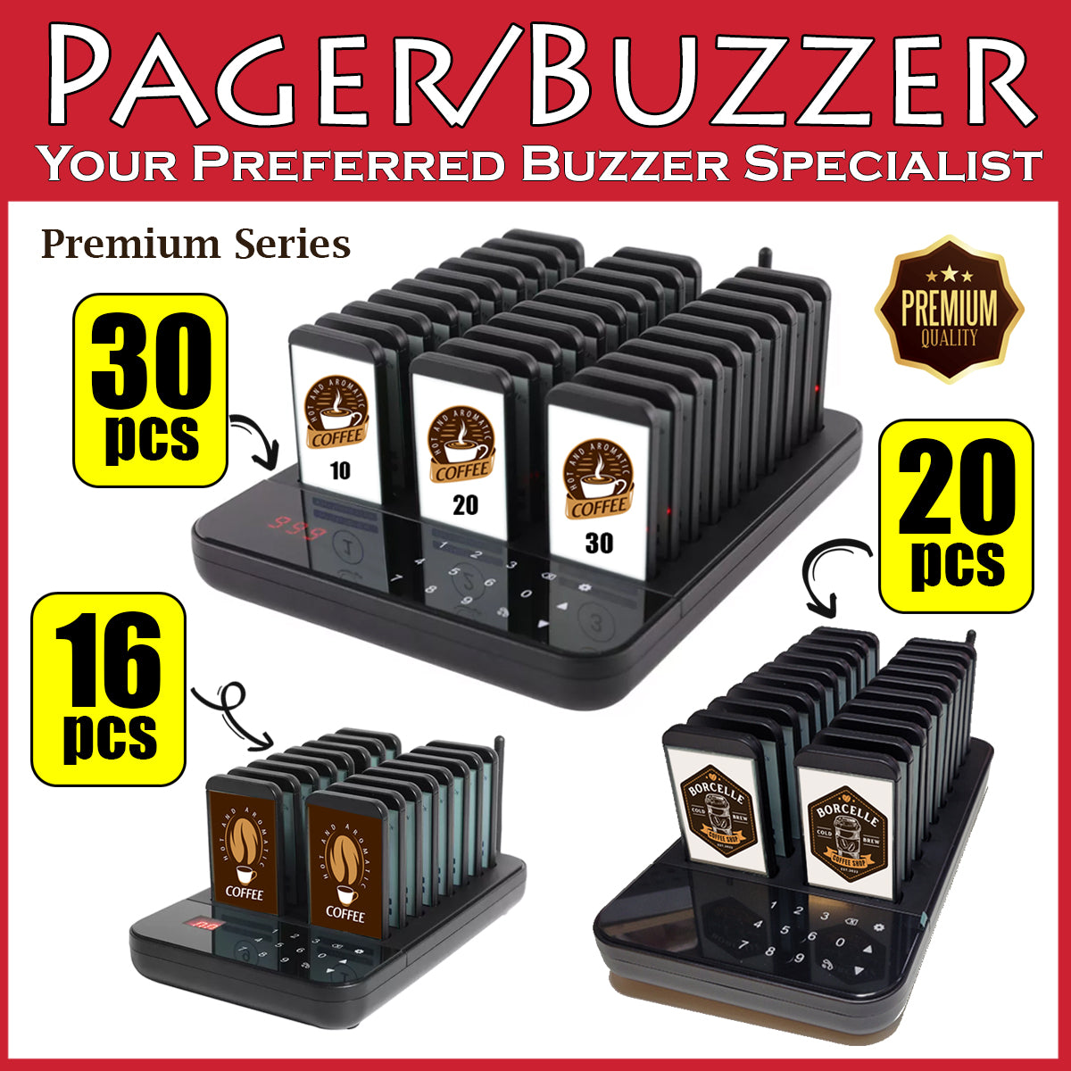 10pcs premium buzzer pager set wireless paging system Food Queueing System