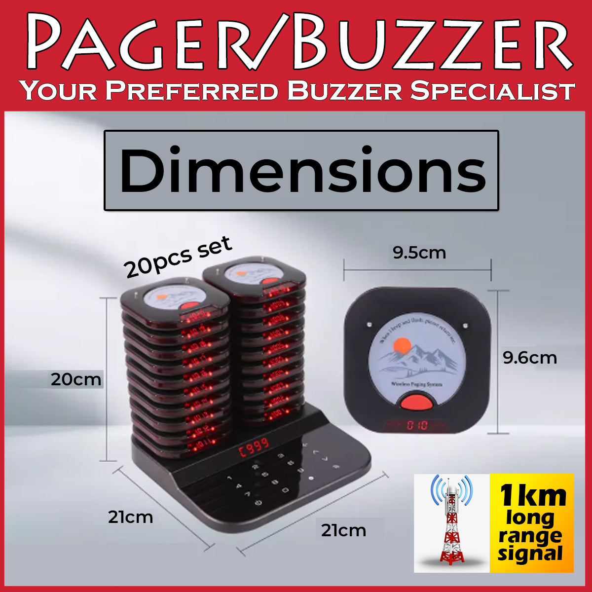 20pcs Buzzer ultra Long Range signal 1km Round Coaster Pager Queue Paging System