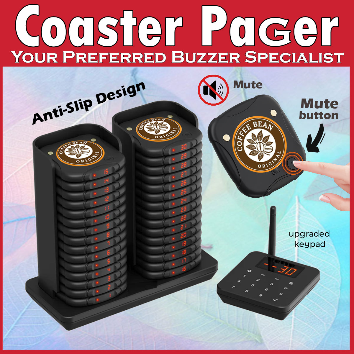 Royce latest design Anti-Slip 30pcs pagers buzzers beepers food cafe hawker Queue system