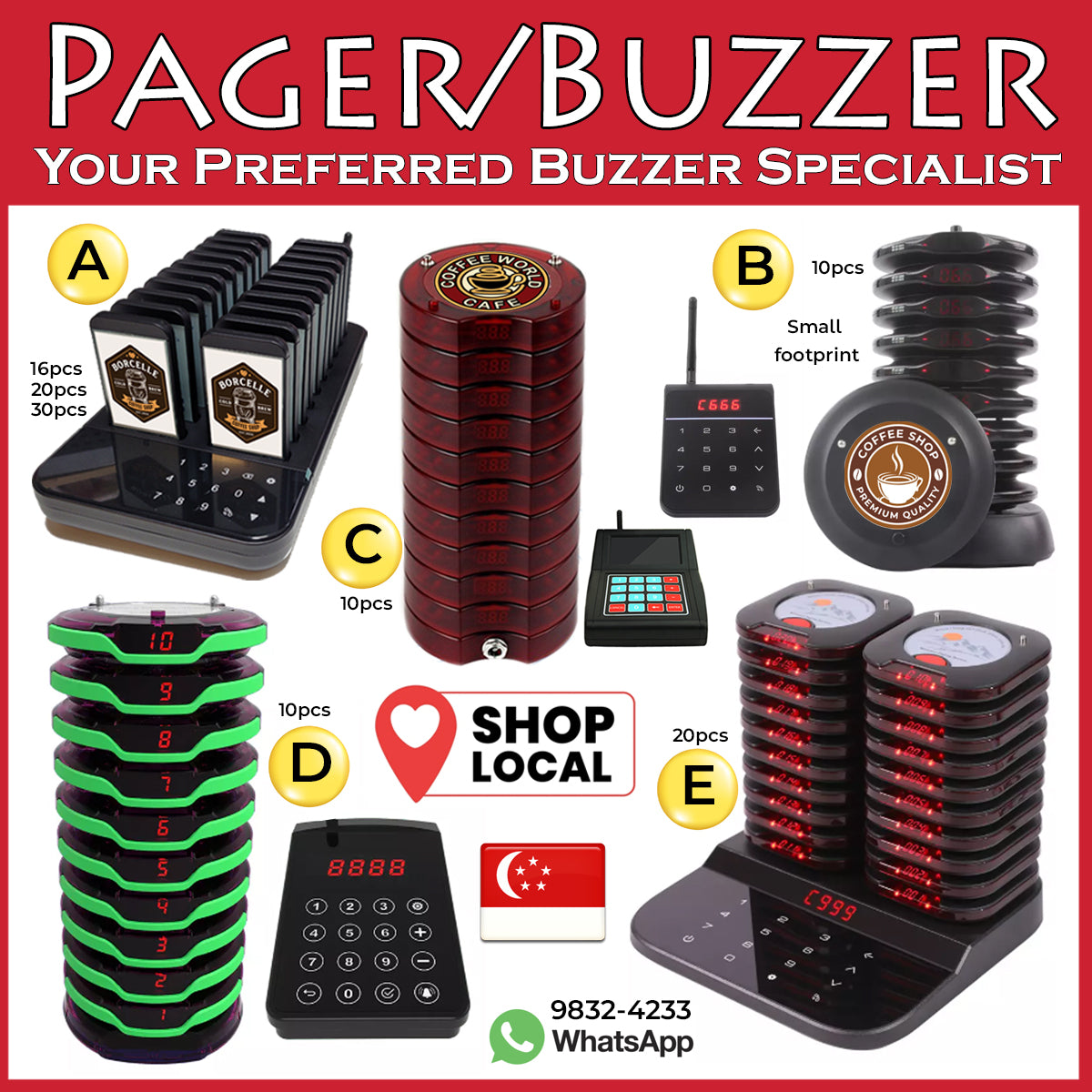 Premium model Buzzers Food Pagers 16pcs/20pcs/30pcs Queue system
