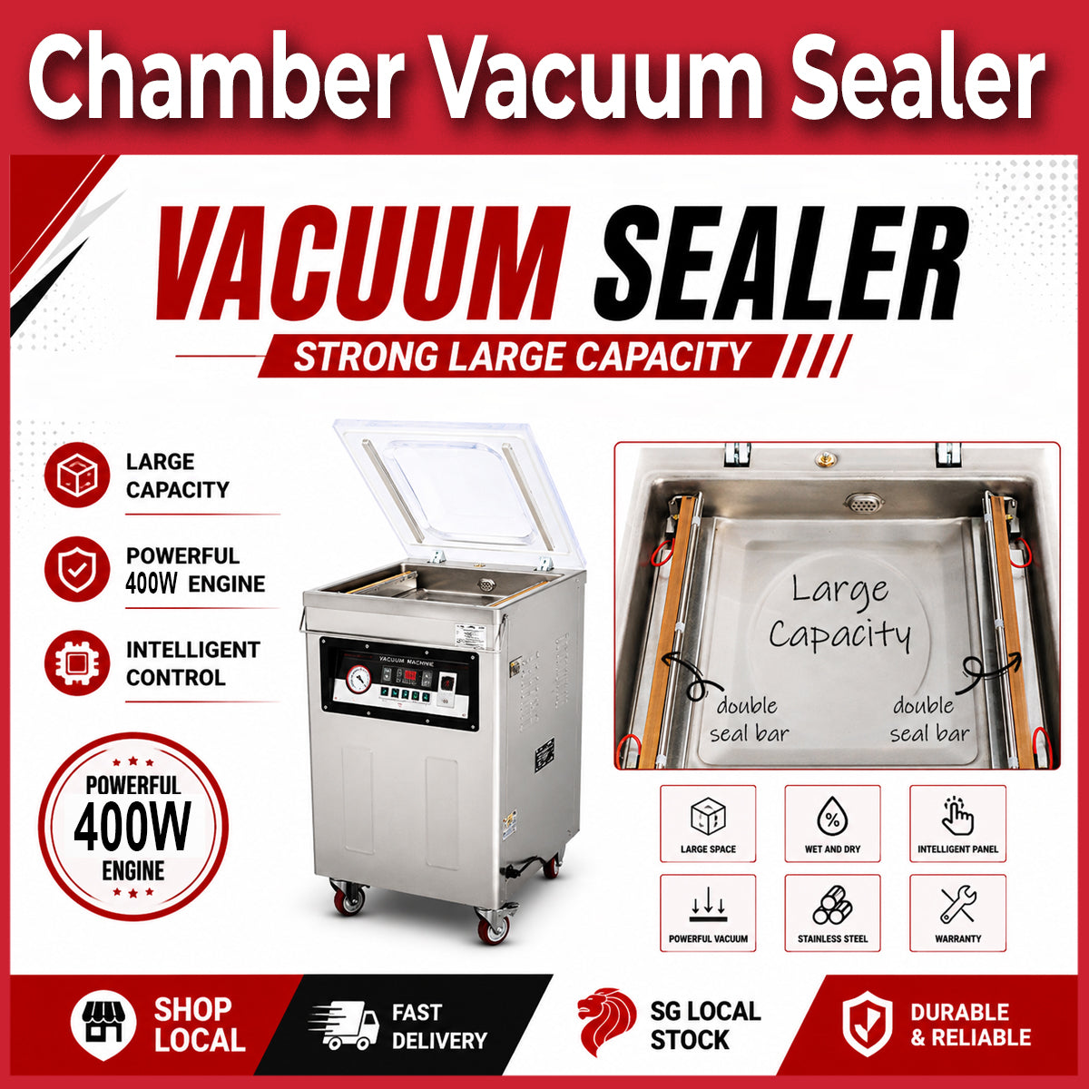 Standing Chamber Vacuum Sealer | Commercial Vacuum Pack Machine | Strong Motor Large Capacity