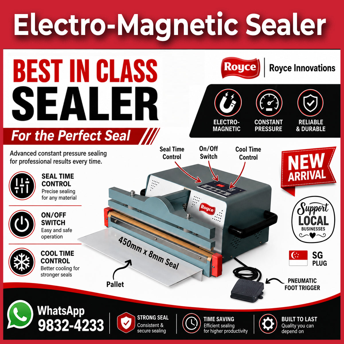 Royce Automatic Tabletop Foot Sealer Premium Electro-magnetic Constant Pressure Impulse Sealer