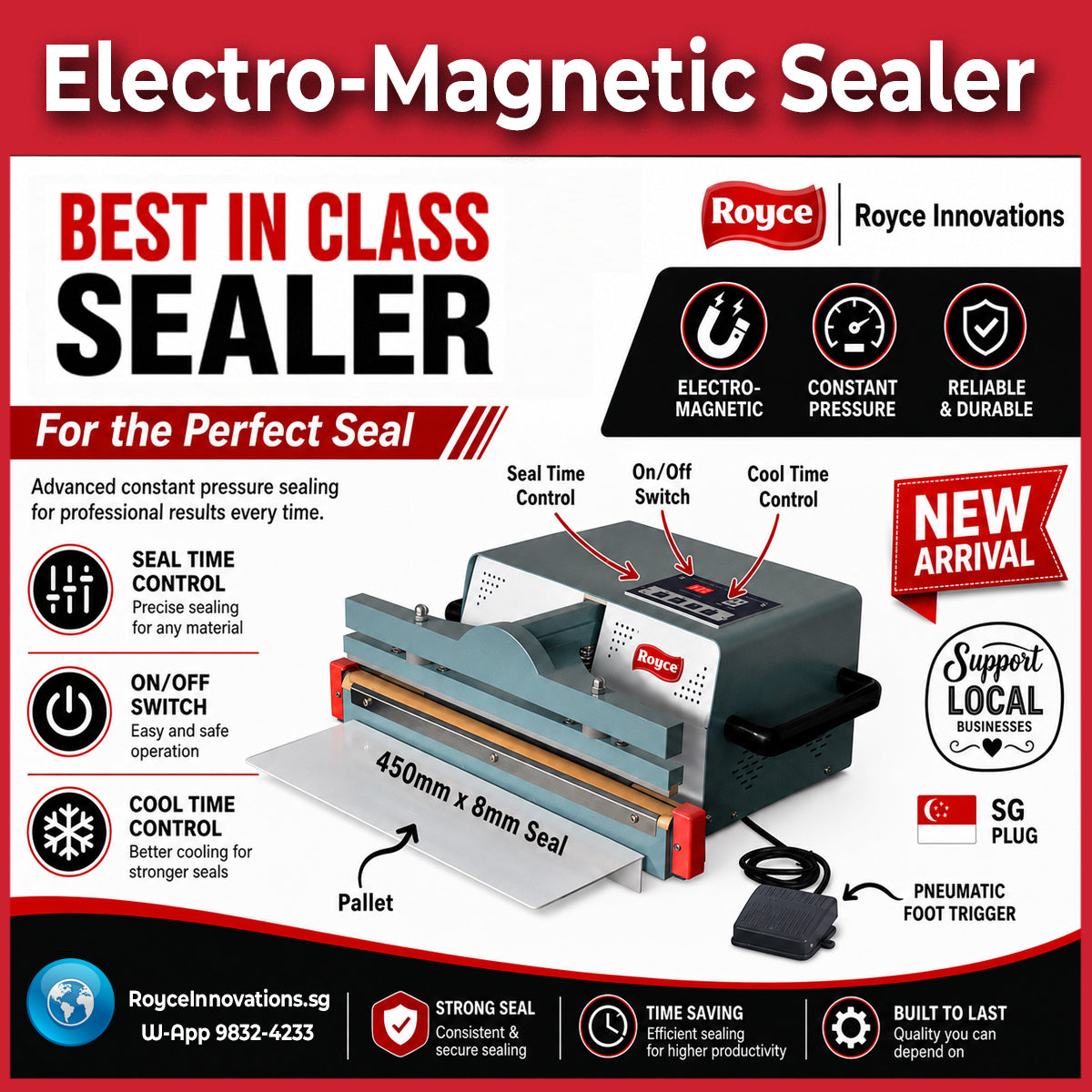 Royce Automatic Tabletop Foot Sealer Premium Electro-magnetic Constant Pressure Impulse Sealer