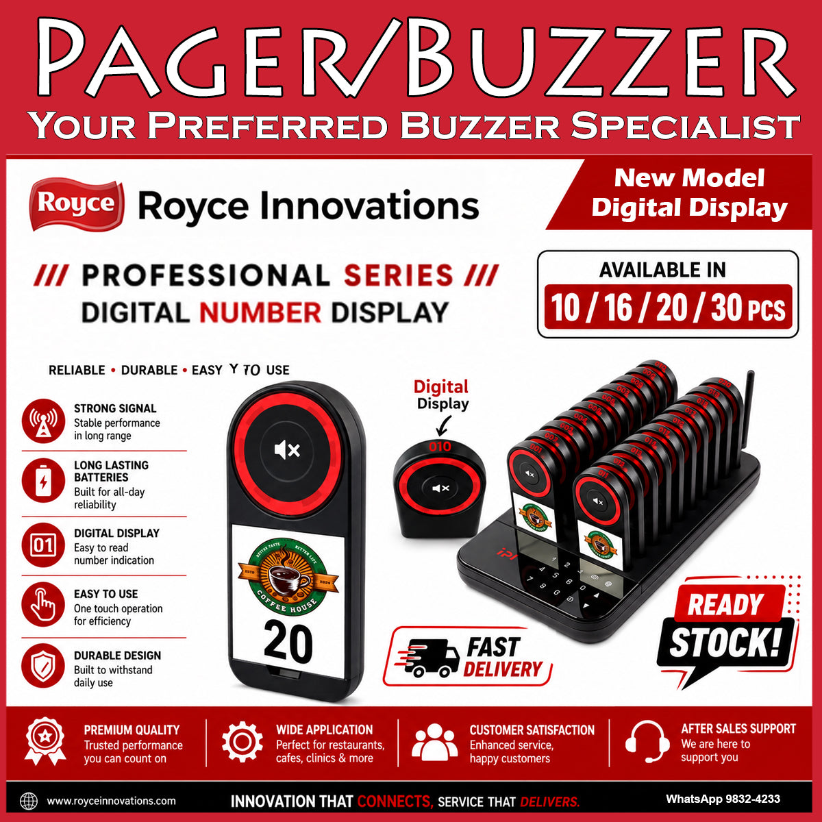 Royce Professional Series Pager Buzzer Beeper Queue System Hawker center Restaurant Cafe
