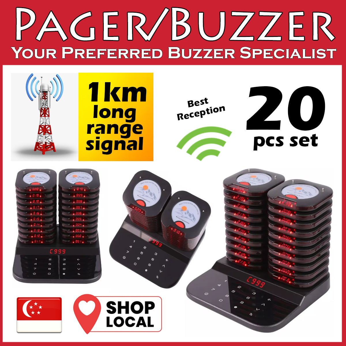 Long range premium food buzzers 2 models 10pcs and 20pcs options up to 1km signal range