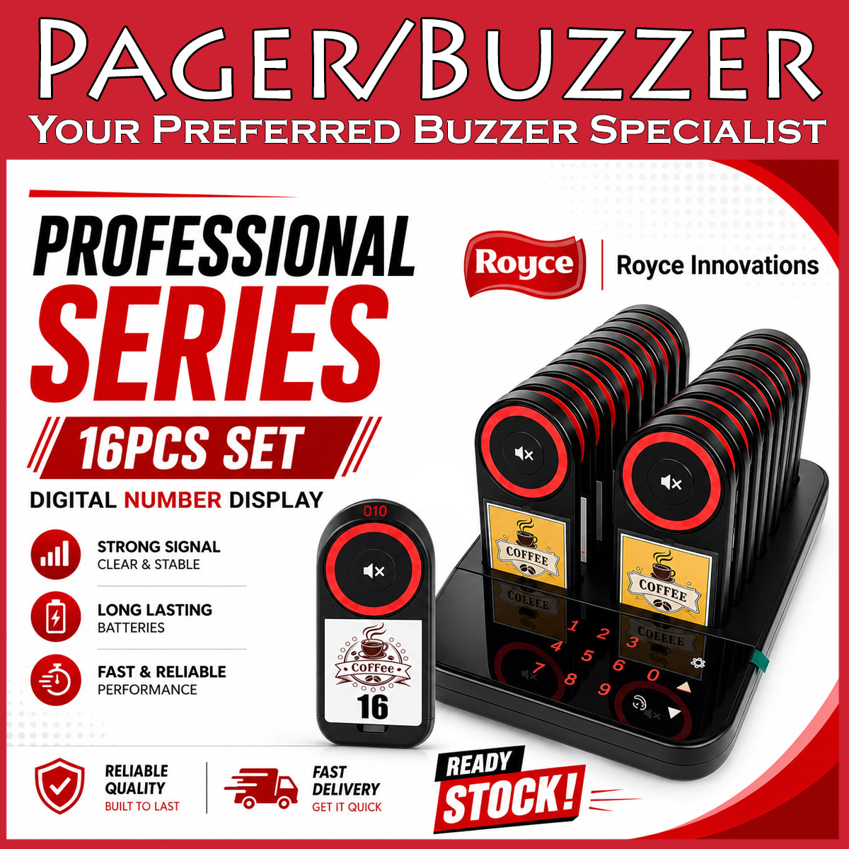 Royce Professional Series Pager Buzzer Beeper Queue System Hawker center Restaurant Cafe