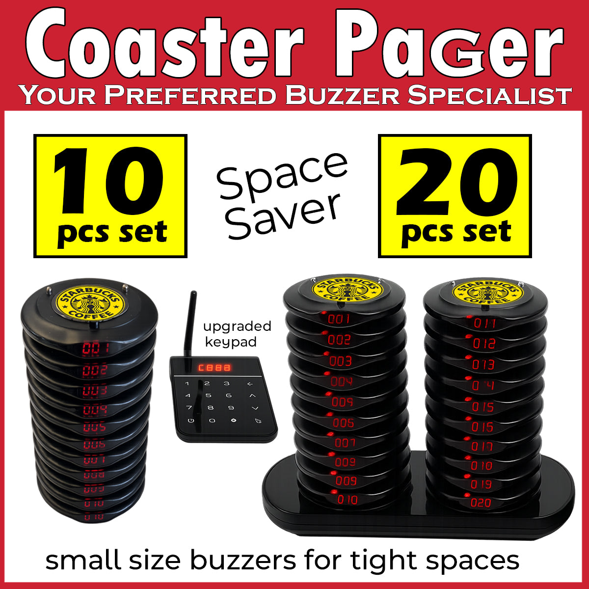 Royce Round Coaster Pager 10pcs Space Saver Small footprint Preferred Buzzer Specialist Hawker Food