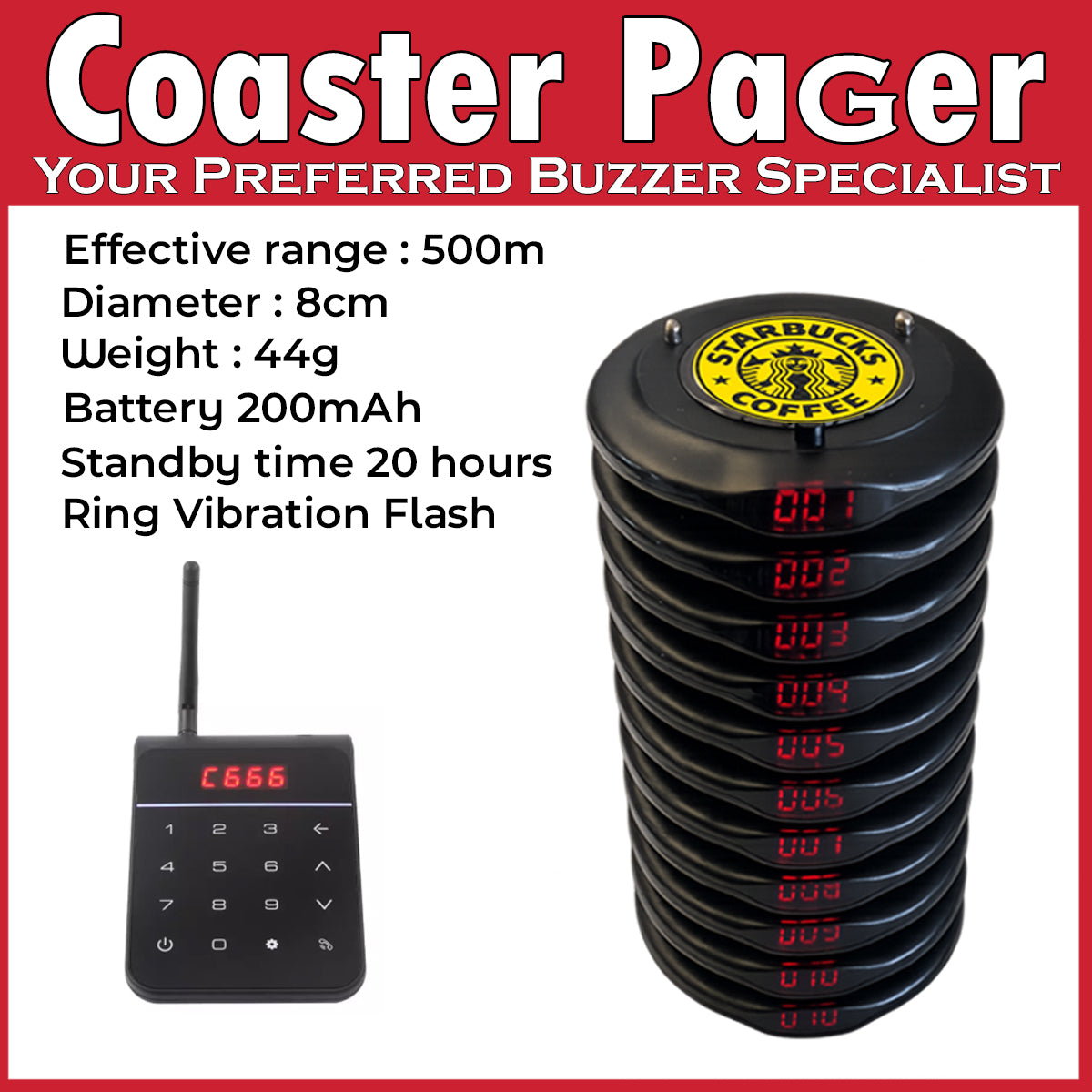 20pcs round coaster pager small size buzzer food court