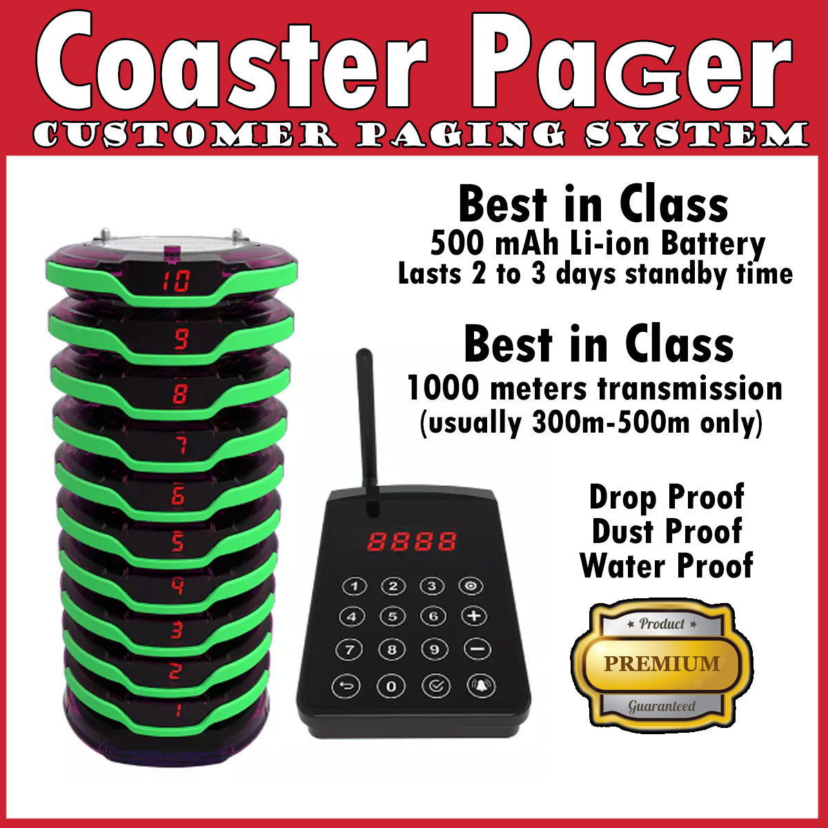 Long range premium food buzzers 2 models 10pcs and 20pcs options up to 1km signal range