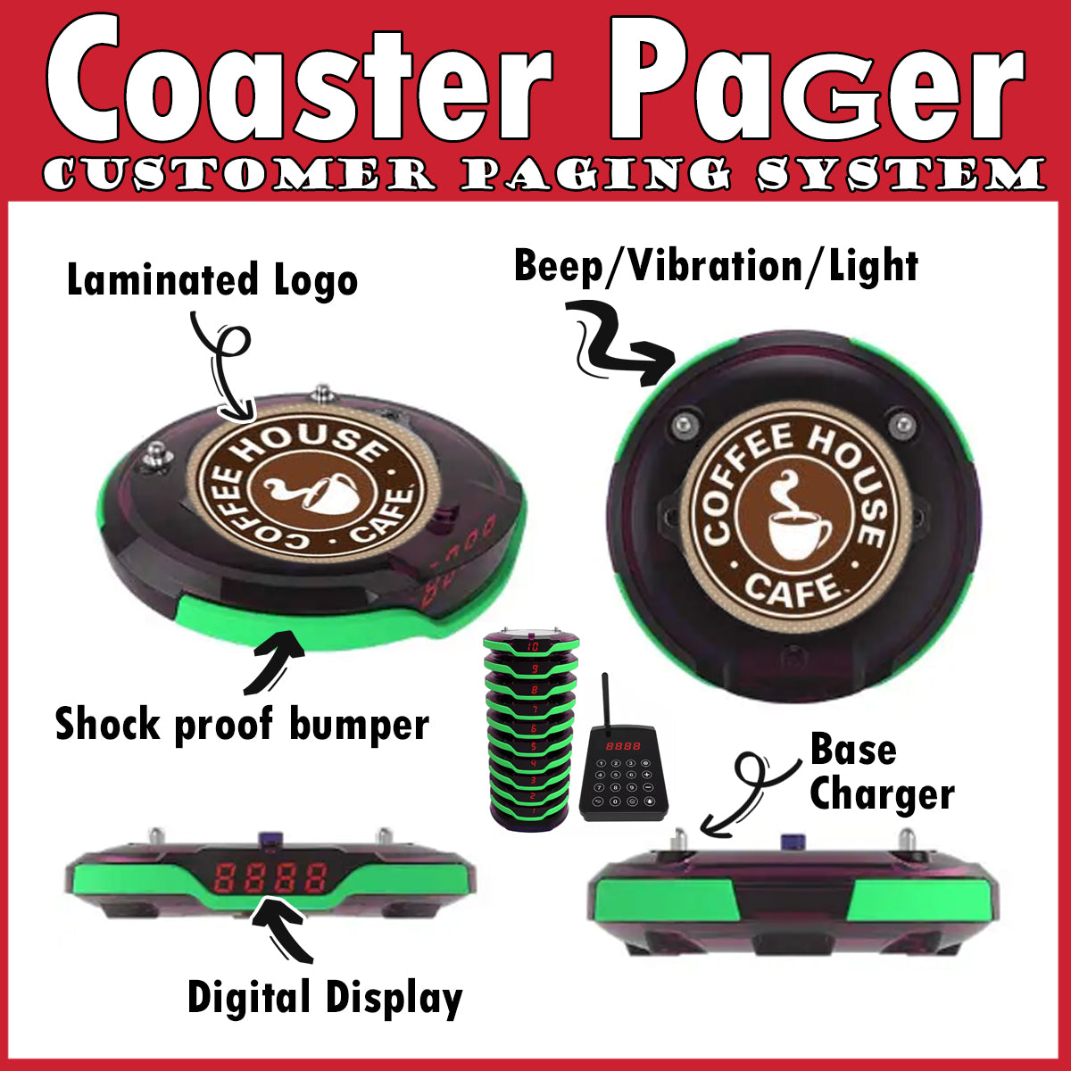 Royce Buzzer Best in Class Longest Range 1km Biggest Battery Li-ion Battery Coaster Pager