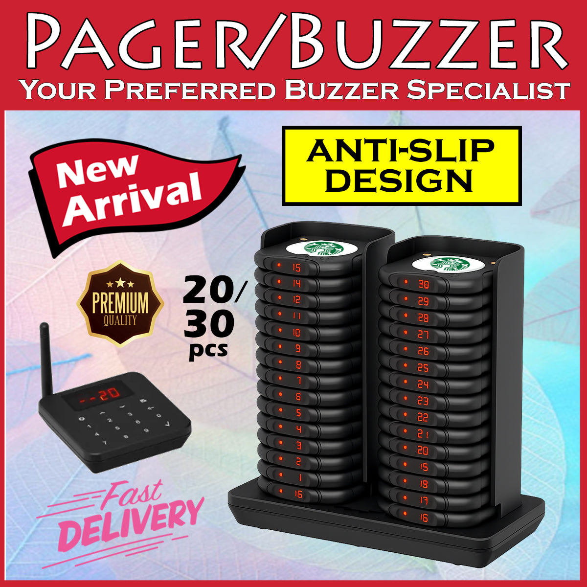 Royce latest design Anti-Slip 30pcs pagers buzzers beepers food cafe hawker Queue system