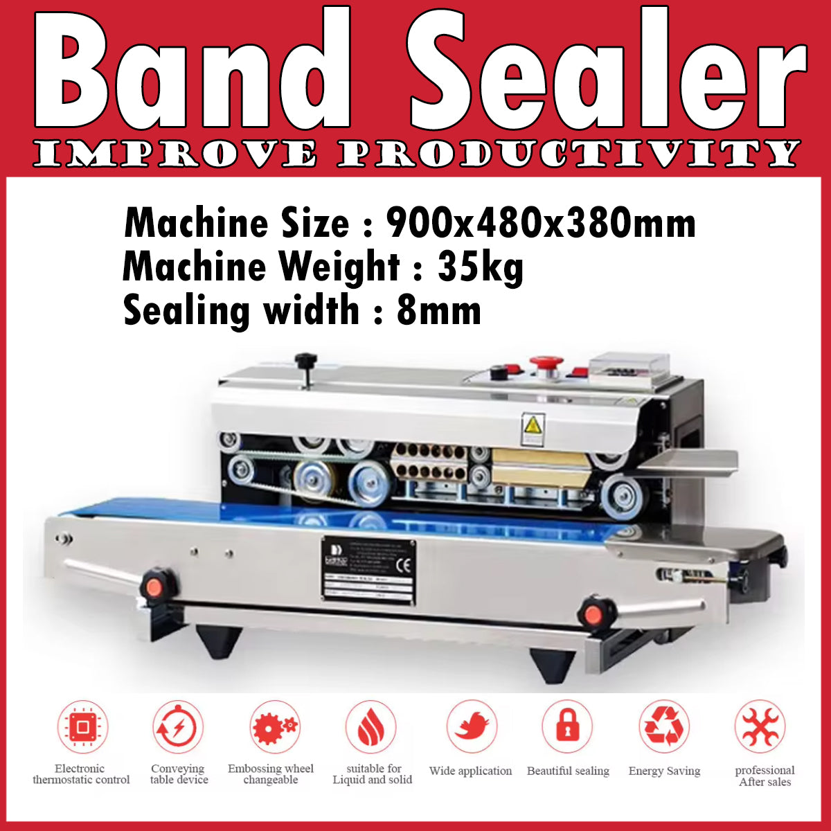 Band Sealer - Stainless Steel Horizontal Continuous Bag Band Sealing Machine