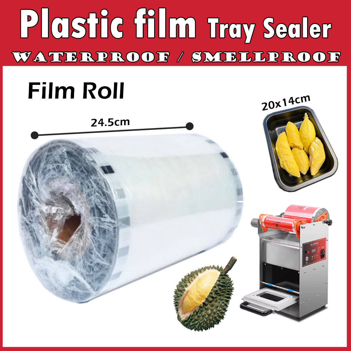 Plastic Film for Top Seal Tray Sealer Durian Tray 245mm