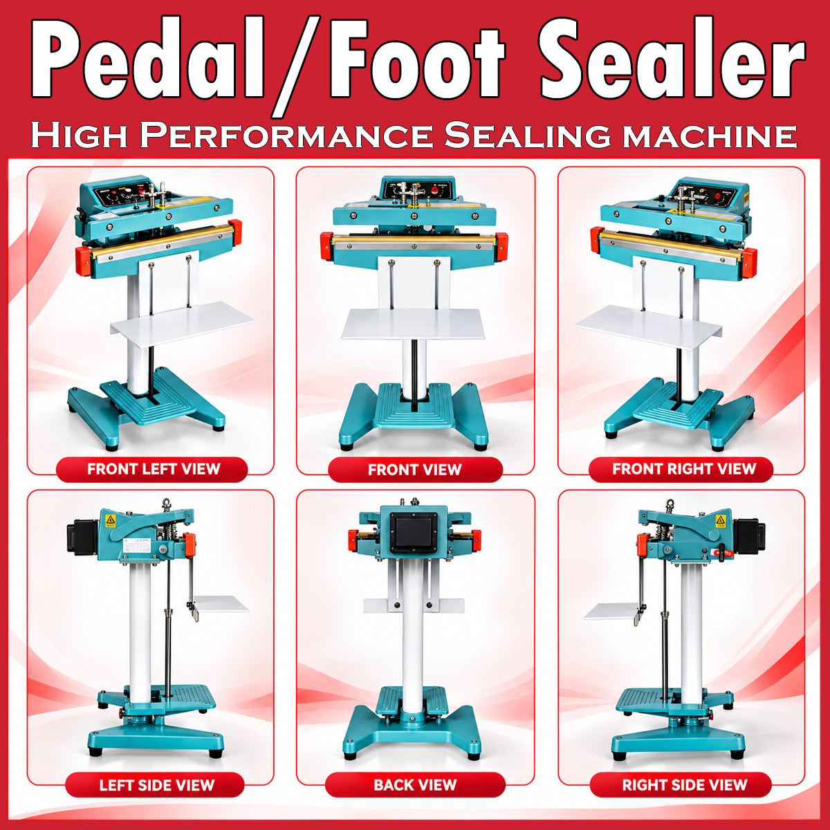 High Performance Foot Pedal Impulse Sealer. 45cm length 8mm seal width Plastic Kraft Bag Sealer