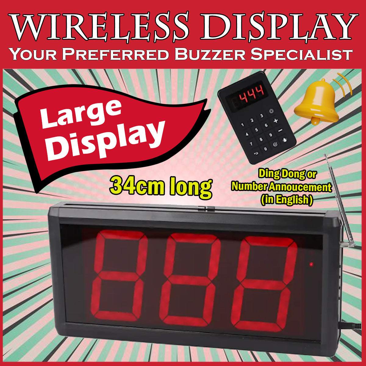 Bubble Tea Wireless Queue Management System 3 Digit Digital Call Display