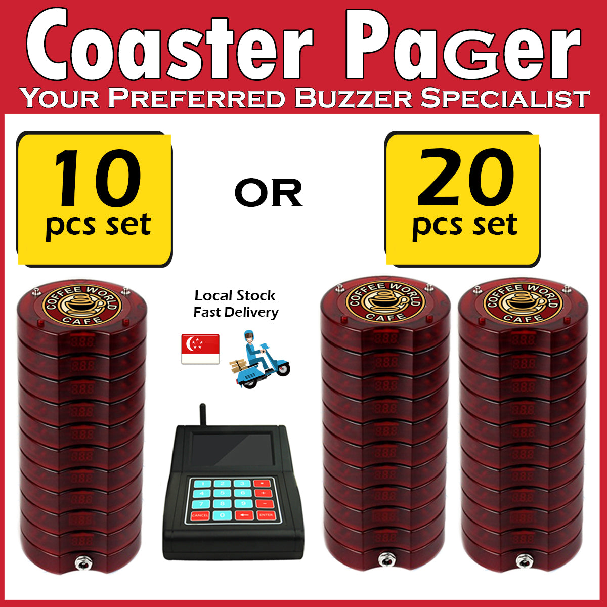 Premium Coaster Pager Buzzer Food court Paging System Hawker Centre Pager Wireless F&B Food Buzzer