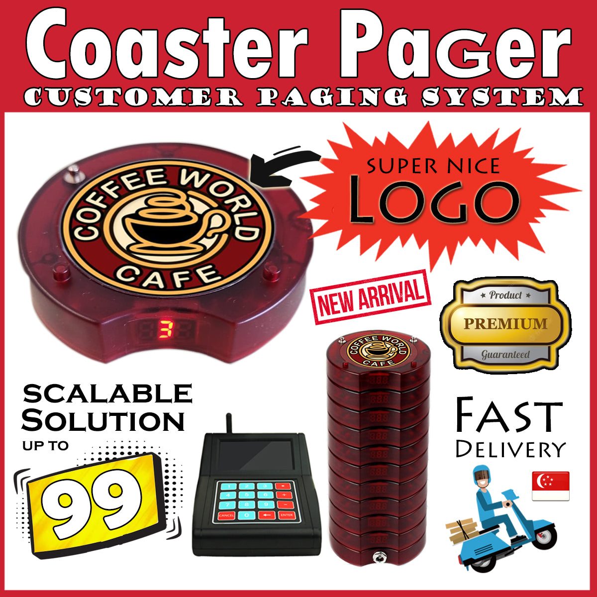 Premium Coaster Pager Buzzer Food court Paging System Hawker Centre Pager Wireless F&B Food Buzzer