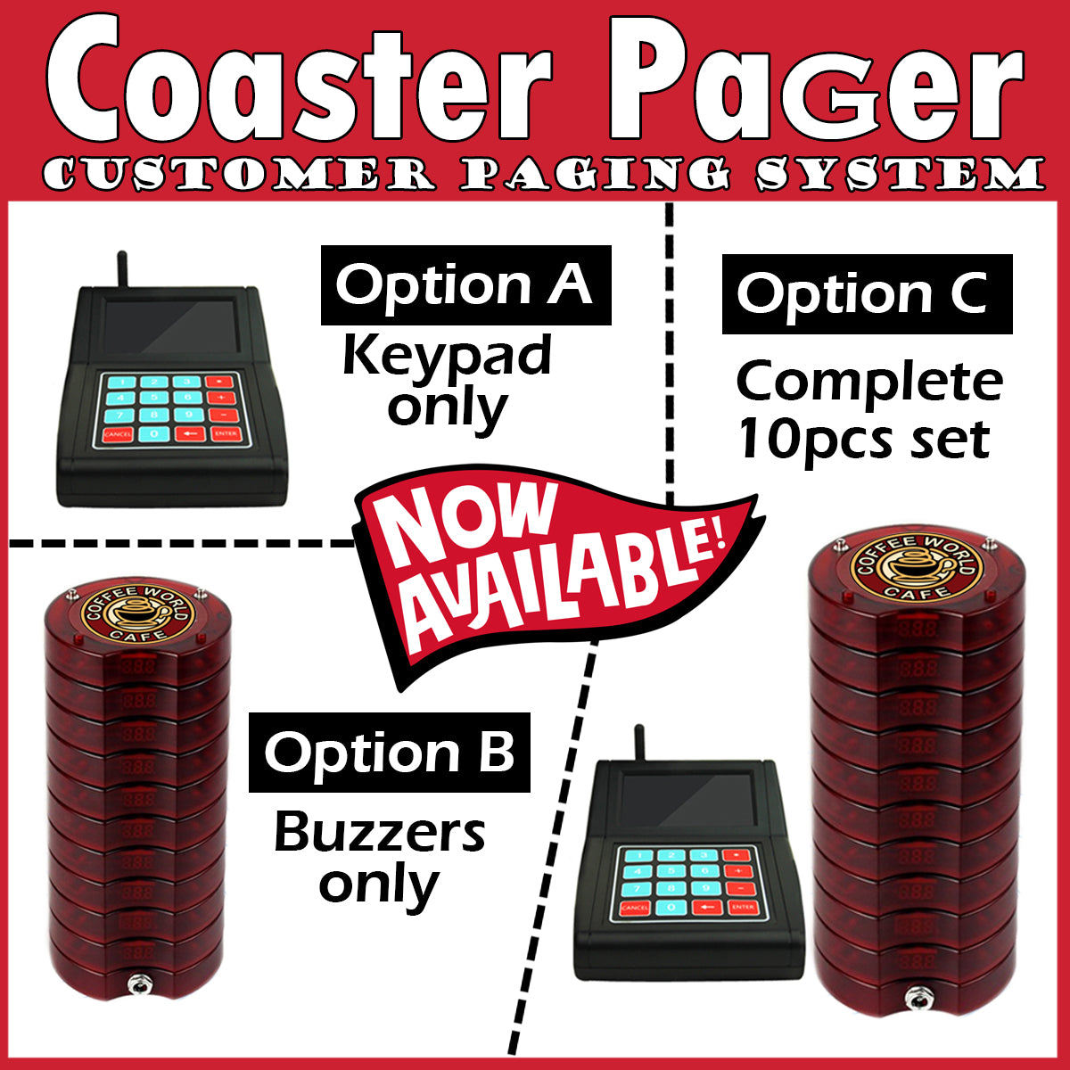 Premium Coaster Pager Buzzer Food court Paging System Hawker Centre Pager Wireless F&B Food Buzzer