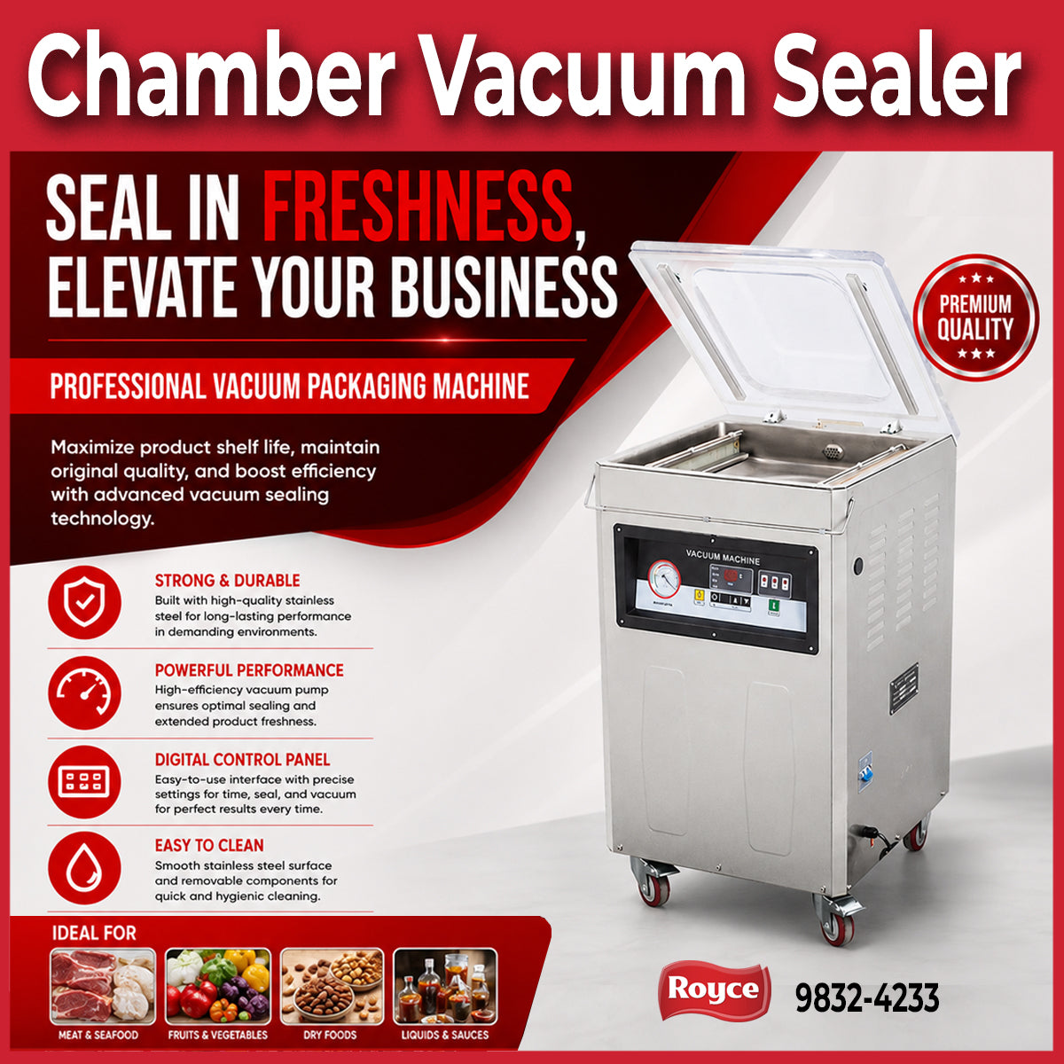 Standing Chamber Vacuum Sealer | Commercial Vacuum Pack Machine | Strong Motor Large Capacity