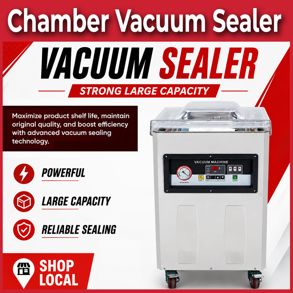 Standing Chamber Vacuum Sealer | Commercial Vacuum Pack Machine | Strong Motor Large Capacity