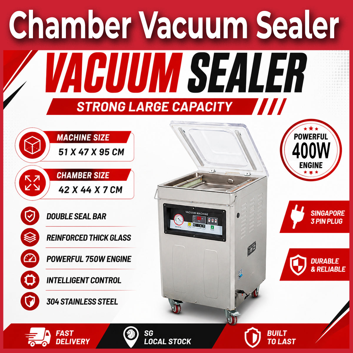 Standing Chamber Vacuum Sealer | Commercial Vacuum Pack Machine | Strong Motor Large Capacity