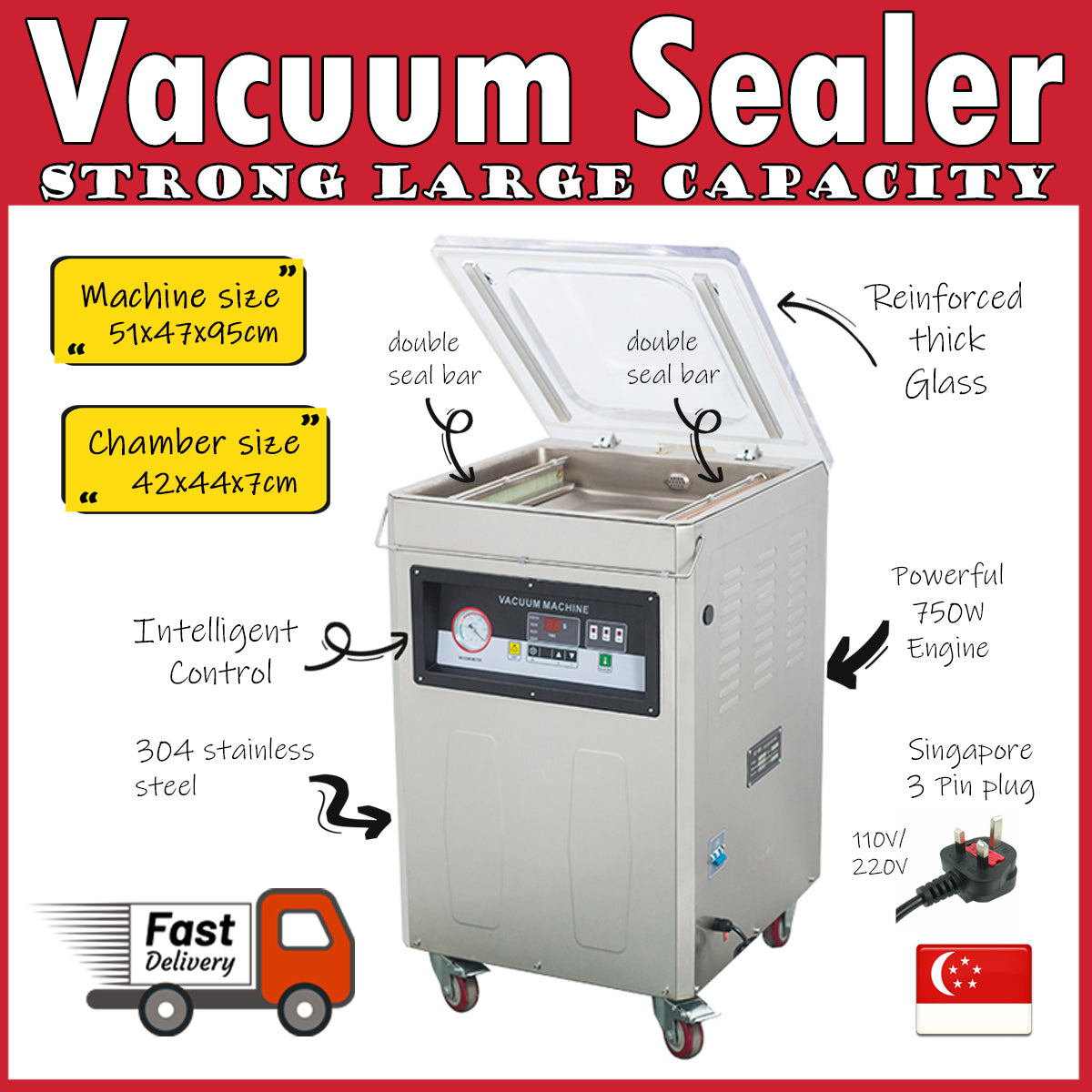 Standing Chamber Vacuum Sealer | Commercial Vacuum Pack Machine | Strong Motor Large Capacity